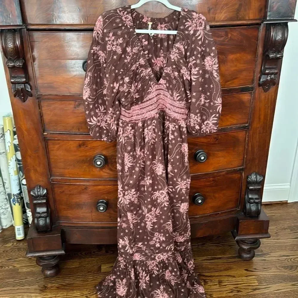 Free People Golden Hour Maxi Dress Color: Pink Chocolate Combo